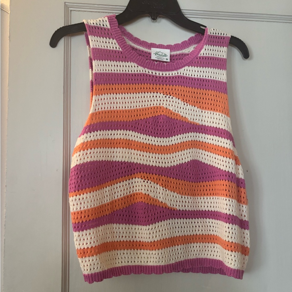 Women's Striped Sleeveless Top - Purple, Orange, and White